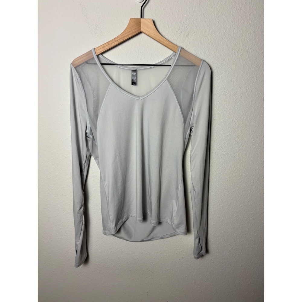 🩵Victoria Sport Womens Gray Mesh Panel Long Sleeve V-Neck Activewear Top Medium